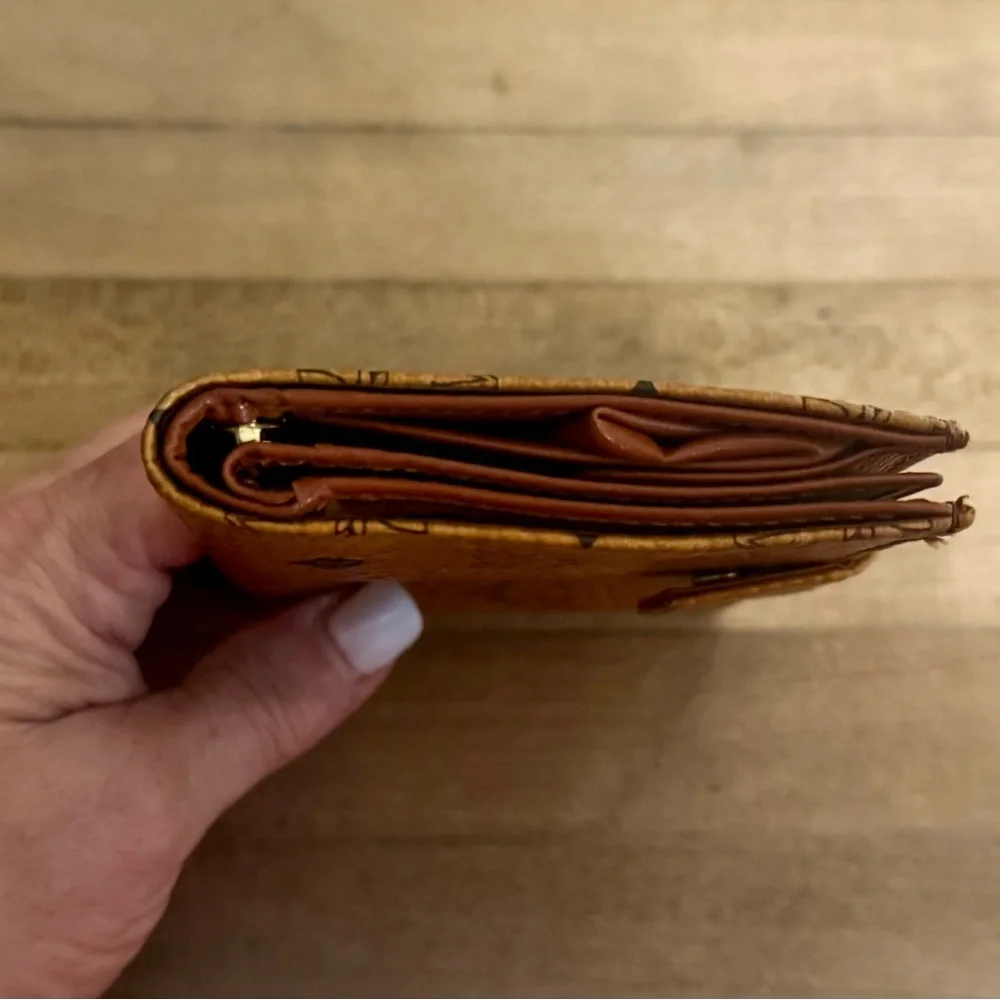 MCM Vintage Unisex Visetos Leather Compact Bifold Wallet in Cognac - Picture 3 of 12